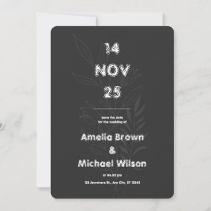 Invitation Noir et blanc Floral Simple mariage vintage Invi