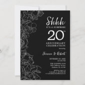 Invitation Noir et blanc Floral Surprise 20e anniversaire (Devant)