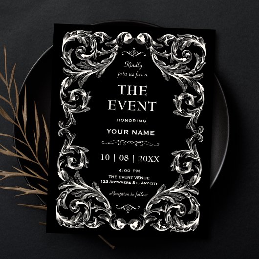 Invitation Noir et blanc Gothique Vintage