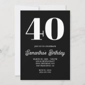 Invitation Noir et blanc Grand nombre 40e anniversaire (Devant)
