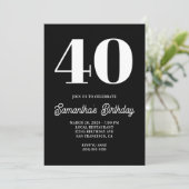 Invitation Noir et blanc Grand nombre 40e anniversaire (Debout devant)