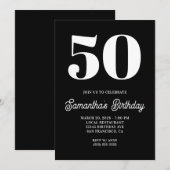 Invitation Noir et blanc grand nombre 50e anniversaire (Devant / Derrière)