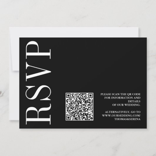 Invitation Noir et blanc Gras monochrome QR Code RSVP Bow (Dos)