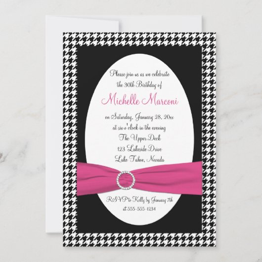 Invitation Noir et blanc Houndstooth 30e anniversaire Invitat (Devant)