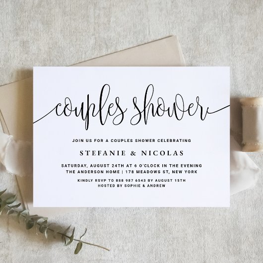Invitation Noir et blanc Jolie Calligraphie Couples Douche