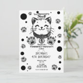 Invitation Noir et blanc Kitty Chat Kitten fête d'anniversair (Debout devant)