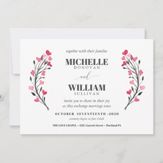 Invitation Noir et blanc | mariage floral moderne (Devant)