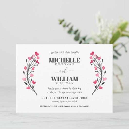 Invitation Noir et blanc | mariage floral moderne (Debout devant)