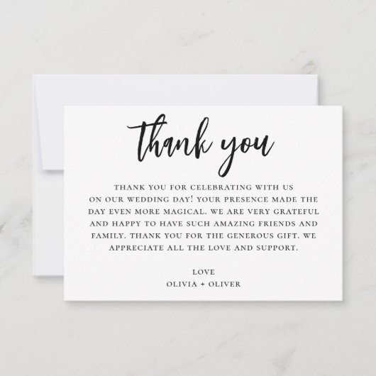 Invitation Noir et blanc merci. Note mariage moderne (Devant)