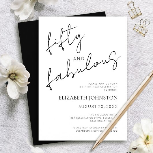 Invitation Noir et Blanc Minimal 50 ans et Incroyable Anniver