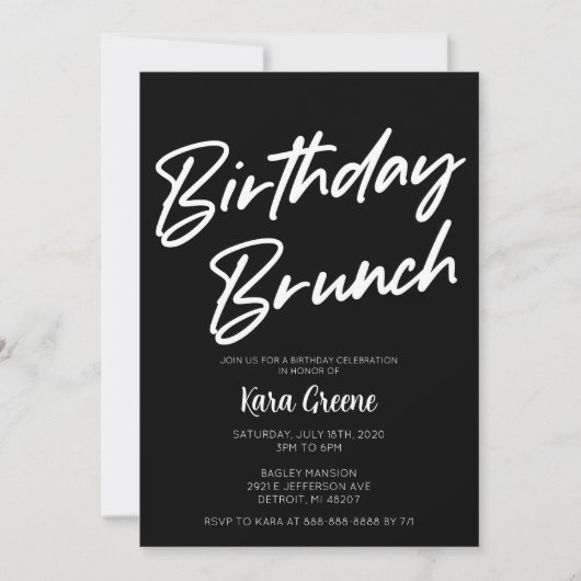 Invitation Noir et blanc Minimal Anniversaire Brunch Invitati (Devant)