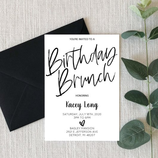 Invitation Noir et blanc Minimal Anniversaire Brunch Invitati