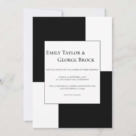 Invitation Noir Et Blanc Minimal Chic Simple Mariage moderne (Devant)