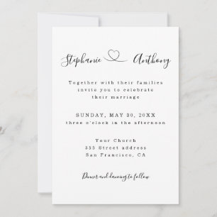Invitation Noir et blanc minimaliste avec un Mariage de coeur