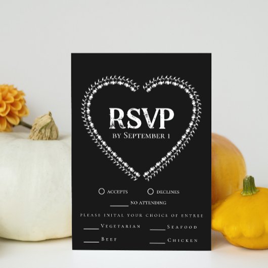 Invitation Noir et blanc minimaliste mariage gothique RSVP