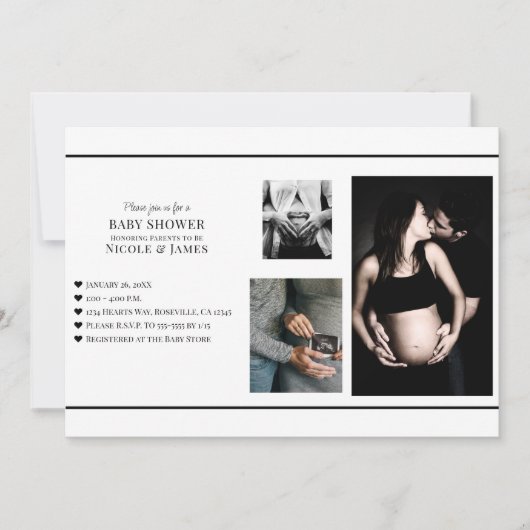 Invitation Noir et blanc minimum Ajouter votre Baby shower de (Devant)