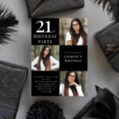 Invitation Noir et blanc moderne 3 photo 21e anniversaire