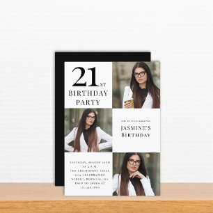 Invitation Noir et blanc moderne 3 photo 21e anniversaire