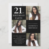 Invitation Noir et blanc moderne 3 photo 21e anniversaire (Devant)