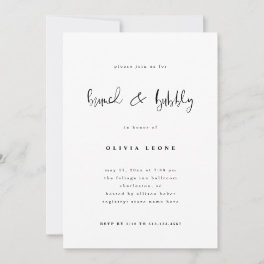 Invitation Noir et blanc moderne | Brunch et bulle (Devant)