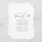 Invitation Noir et blanc moderne calligraphie simple Sweet 16 (Devant / Derrière)