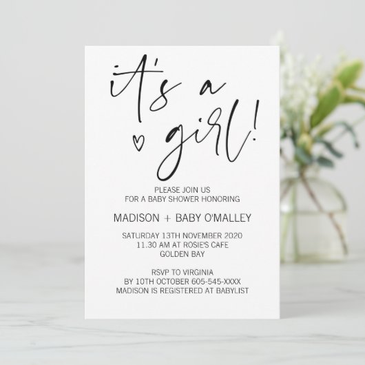 Invitation Noir et blanc moderne C'est un Baby shower de fill (Debout devant)