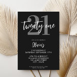 Invitation Noir et blanc moderne Élégant 21e anniversaire<br><div class="desc">Une simple invitation moderne 21ème anniversaire avec une élégante typographie de script de calligraphie et un design minimaliste en noir et blanc.</div>