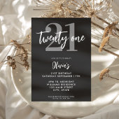 Invitation Noir et blanc moderne Élégant 21e anniversaire