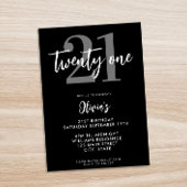 Invitation Noir et blanc moderne Élégant 21e anniversaire