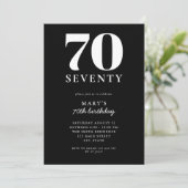 Invitation Noir et blanc moderne Élégant 70e anniversaire (Debout devant)