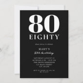 Invitation Noir et blanc moderne Elégant 80e anniversaire (Devant)