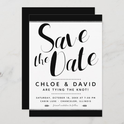 Invitation Noir et blanc moderne Enregistrer la date (Devant / Derrière)