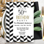 Invitation Noir et Blanc moderne Herringbone 50e anniversaire<br><div class="desc">Invitation moderne Black and White Herringbone 50e anniversaire pour les femmes. Il Est Facile De Modifier L'Exemple De Texte En Cliquant Personnaliser Ce Modèle. Cliquez Sur Personnaliser À L'Aide De L'Outil De Création Pour Modifier Le Type De Police, La Couleur De Police, La Taille De Police, Ou Pour Ajouter/Supprimer/Modifier Le...</div>