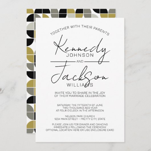 Invitation Noir et blanc Moderne MCM Mariage Calligraphie (Devant / Derrière)