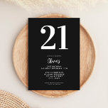 Invitation Noir et blanc moderne Minimal 21e anniversaire<br><div class="desc">Une simple invitation moderne 21ème anniversaire avec une typographie élégante et un design minimaliste en noir et blanc.</div>