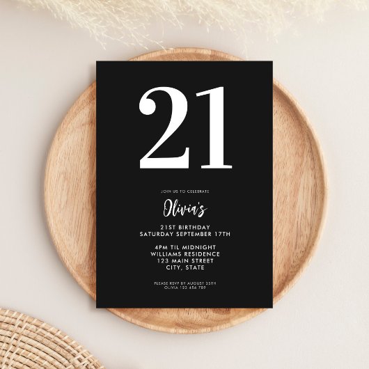 Invitation Noir et blanc moderne Minimal 21e anniversaire