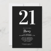 Invitation Noir et blanc moderne Minimal 21e anniversaire (Devant)