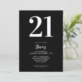 Invitation Noir et blanc moderne Minimal 21e anniversaire (Debout devant)