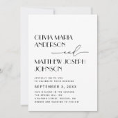 Invitation Noir et blanc moderne minimaliste simple mariage (Devant)
