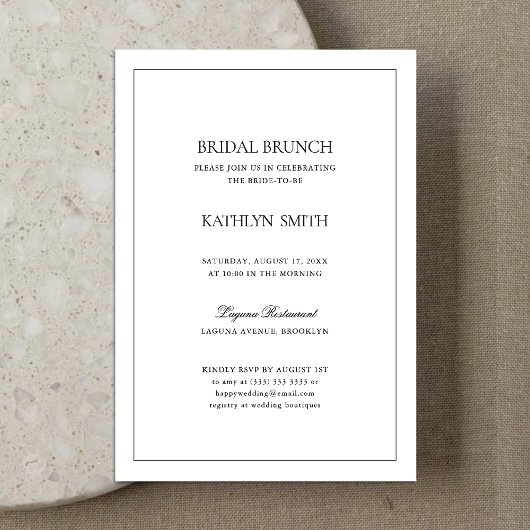 Invitation Noir et blanc Moderne Simple Bordure Bridal Brunch