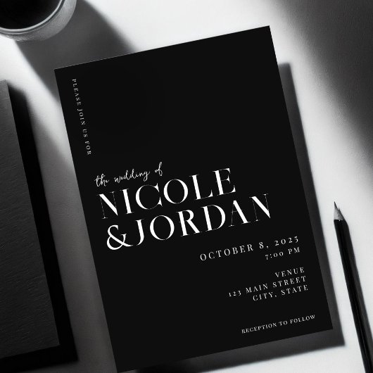 Invitation Noir et blanc moderne Simple Mariage chic