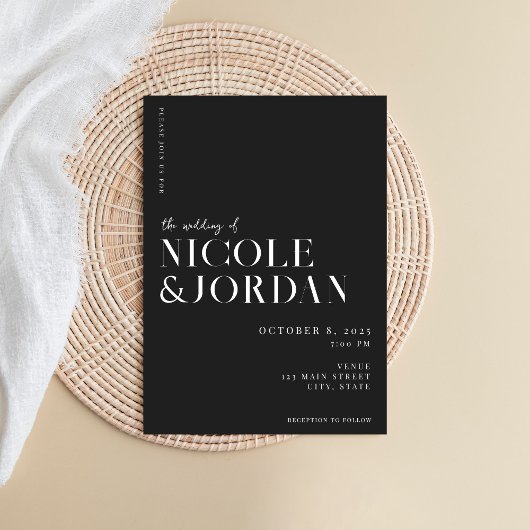 Invitation Noir et blanc moderne Simple Mariage chic