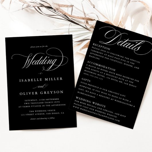 Invitation Noir et blanc moderne Simple tout en un Mariage