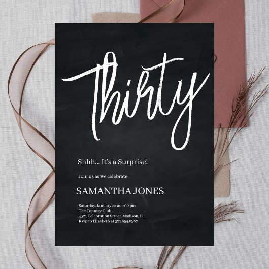 Invitation Noir et blanc moderne Trente anniversaire fête