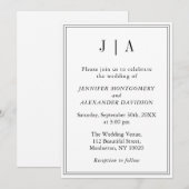 Invitation Noir Et Blanc Monogramme Couple Nom Moderne Simple (Devant / Derrière)