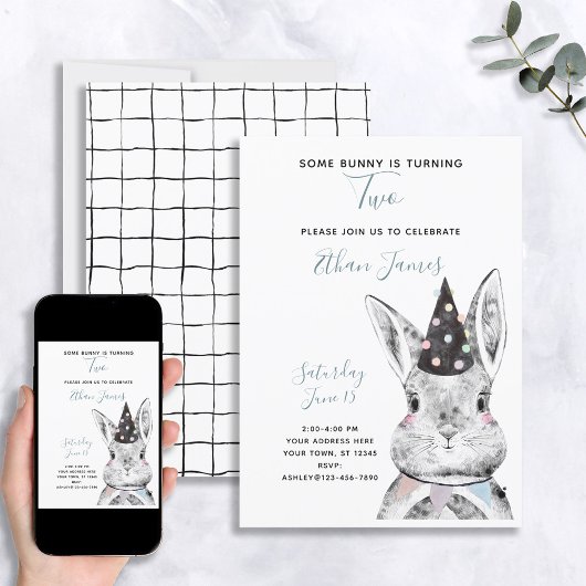 Invitation Noir et blanc Neutre Certains lapin est deux Anniv