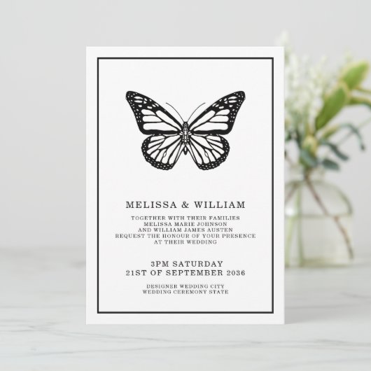 Invitation Noir et blanc | Papillon | MARIAGE (Debout devant)