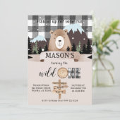 Invitation Noir et blanc Plaid Wild One Bear 1er Anniversaire (Debout devant)