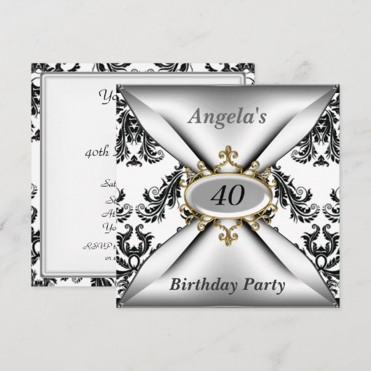 Invitation noir et blanc pour fête d'anniversaire  (Devant / Derrière)