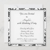 Invitation noir et blanc pour fête d'anniversaire  (Dos)